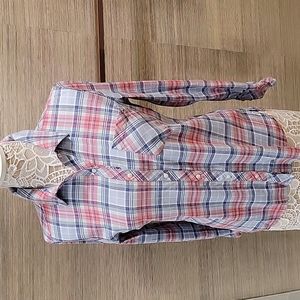 vineyard vines womens flannel sz 6 relaxed fit pink and blue like new condition